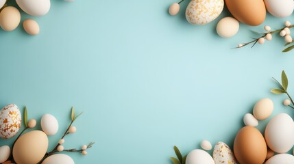 Wall Mural - Creative springtime easter celebration with colorful eggs on blue background