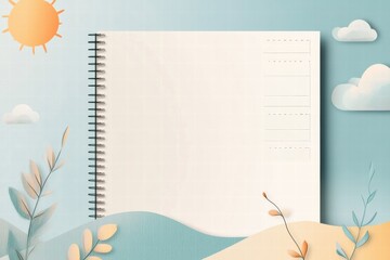 Aufkleber - Nature inspired planner layout features abstract sun, clouds, and mountains for organizing daily activities with ease. Generative AI
