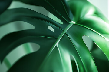 Aufkleber - Monstera green tropical leaf close-up isolated on a white background