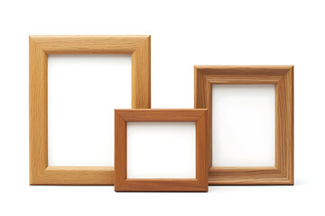 Poster - Set of empty natural wooden photo frames isolated on a white background
