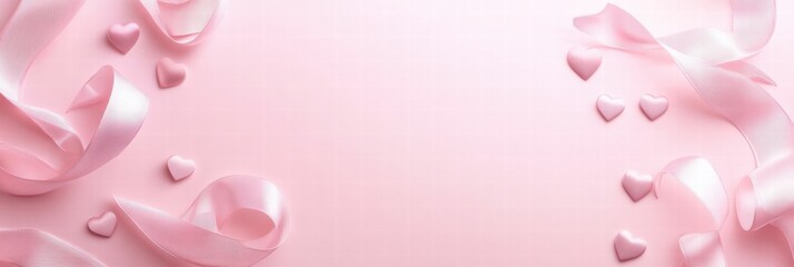 Poster - Decorative pink ribbons and hearts create a romantic setting for celebrations and special occasions. Generative AI
