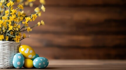 Wall Mural - Delicate spring arrangement featuring colorful eggs and sunny flowers