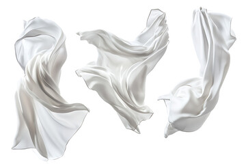 Poster - Set of floating elegant white fabrics isolated on a white background