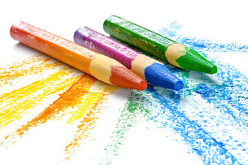 Poster - New wax pastel, colorful crayons isolated on a white background