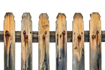 Wall Mural - Old wooden fence isolated a white background