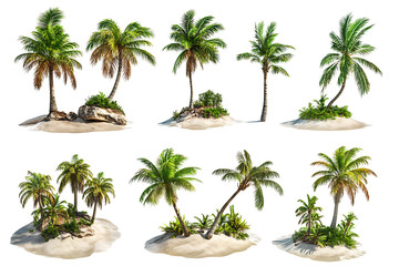 Poster - Set of picturesque palm islands isolated a white background