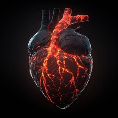 Poster - Heart showing lava like veins in dark environment with vivid colors and realistic textures. Generative AI