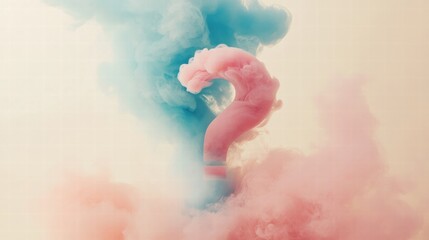 Poster - Colors merge to create a striking question mark with clouds of pink and blue smoke. Generative AI