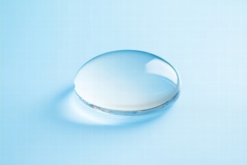Fototapete - Clear lens resting on a soft blue background showcasing its transparency and distinct circular shape. Generative AI