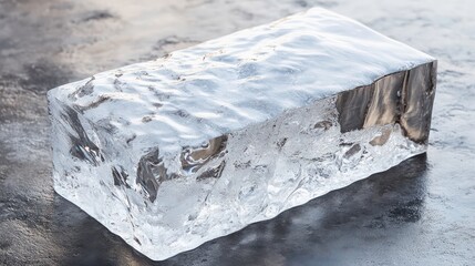 Poster - Large clear ice block on a dark surface.