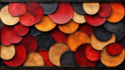 Wall Mural - Abstract red, orange, and black circle wall art.