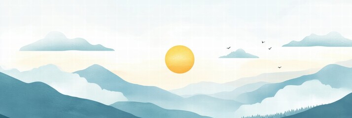 Aufkleber - Nature inspired planner layout featuring sun, clouds, and mountains for daily organization. Generative AI