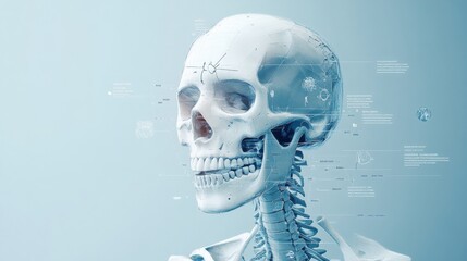 Poster - Human skeleton model with digital overlay illustrating anatomical features and scientific information. Generative AI