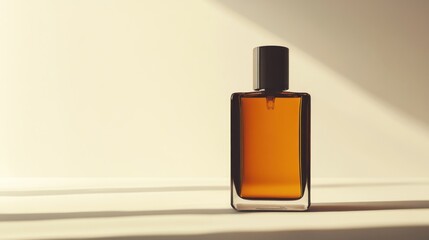 Sticker - Amber perfume bottle sunlight minimalist backdrop product photography