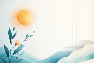 Aufkleber - Minimalist planner layout featuring abstract nature elements with sun, clouds, and mountains for serene organization. Generative AI