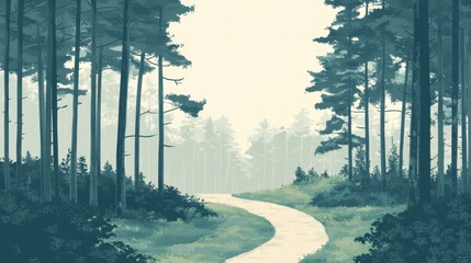 Aufkleber - Winding forest trail through tall trees in a serene woodland setting. Generative AI