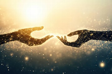 Leinwandbilder - Hands extending connection lines signify unity and communication in a digital age. Generative AI