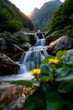 © Design By Reiga - Mountain stream sunset cascade flowers nature