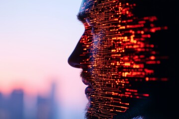 Abstract concept of futuristic global connectivity of Financial data analysis business programmer coding showing artificial intelligence and machine learning concept. Generative AI
