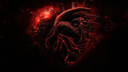 Aufkleber - Dark and dramatic heart imagery featuring intricate textures and glowing elements in a deep red hue. Generative AI