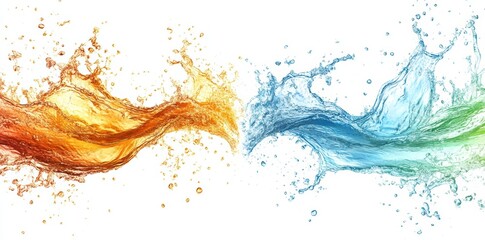 Wall Mural - A white backdrop highlights the swirling fusion of liquid waves in vivid tones of orange, green, and blue