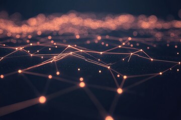 Leinwandbilder - Network of glowing lines and dots creating an abstract digital landscape at night. Generative AI