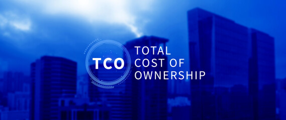 Aufkleber - TCO concept. Total Cost of Ownership, purchase price of an asset plus the costs of operation, business concept background