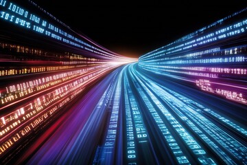 Poster - Vibrant Digital Light Streaks on High-Speed Cyber Highway Background : Generative AI