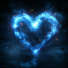 Wall Mural - glowing blue energy heart shape abstract art