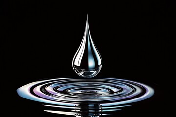 Aufkleber - Crystal Clear Water Drop Creating Ripple Effect on Black Background : Generative AI