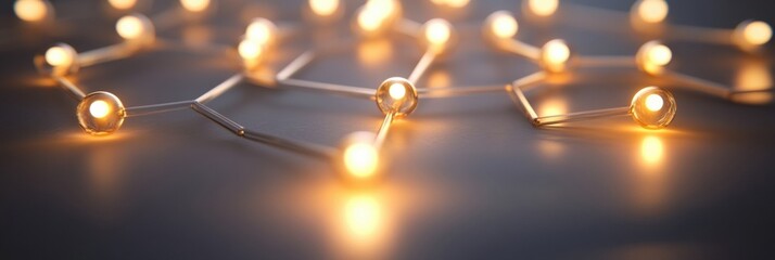 Aufkleber - Strings of warm glowing lights interconnected on a dark surface creating a cozy atmosphere for quiet evenings. Generative AI