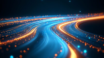 Poster - Abstract Blue and Orange Light Streaks Futuristic Technology Concept : Generative AI