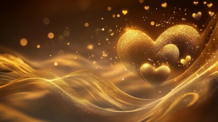 Wall Mural - golden hearts shimmer as light dances in a warm, romantic atmosphere during a festive celebration