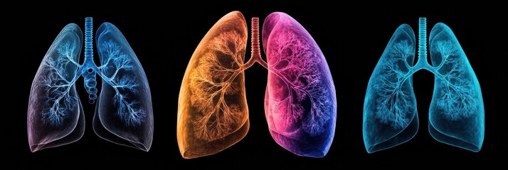 Leinwandbilder - Beautifully detailed illustration of human lungs showcasing intricate structures and vibrant colors in medical graphics. Generative AI