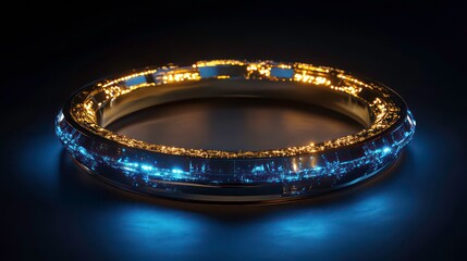 Poster - Glowing circular object with blue and gold light.