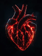 Aufkleber - Realistic glowing heart illustration depicting detailed anatomy and vibrant colors in a dark background setting. Generative AI