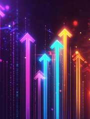 Fototapete - Colorful arrows representing growth and progress in a futuristic digital landscape. Generative AI