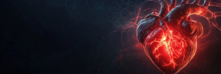 Aufkleber - Artistic representation of a glowing heart with intricate details in a dark background. Generative AI