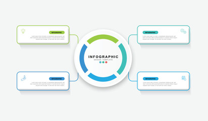 Fototapete - Business infographic template. 4 Step timeline journey. Process diagram, 4 options on white background