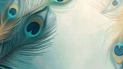 Aufkleber - Colorful display of peacock feathers in a natural setting captured in soft light and intricate details. Generative AI