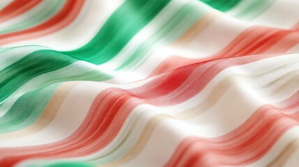 Poster - Soft, flowing fabric with red, green, and beige stripes.