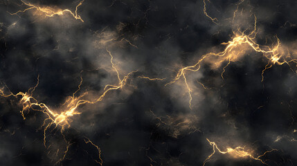 abstract seamless pattern: black marble with gold lightning