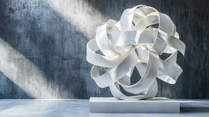 Wall Mural - Abstract white sculpture on pedestal against concrete wall.