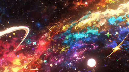 Wall Mural - Vibrant cosmic scene showcasing colorful galaxies, stars, and planets in a vast universe