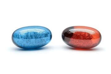 Wall Mural - Blue pill and red pill on white background