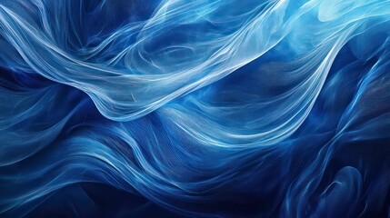 Poster - Abstract blue and white fabric waves flowing.