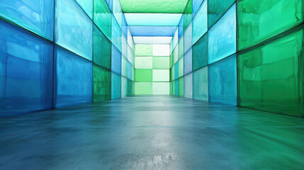 Wall Mural - immersive 3d maze experience crafted from translucent colorful glass panels