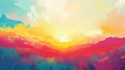 Wall Mural - Vibrant Sunrise Landscape Artistic Painting Impression