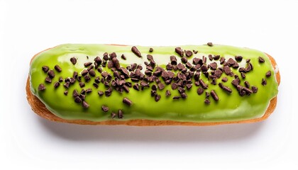 Wall Mural - Long John Matcha Donut with Chocolate Sprinkles on White Background Isolated