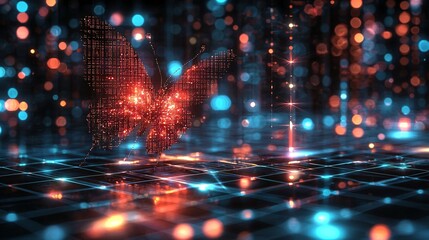 Digital Butterfly Glowing Lights Futuristic Technology Abstract Design